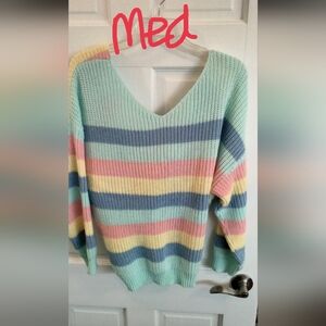 Haute Rogue Colorful Striped V-Neck Sweater